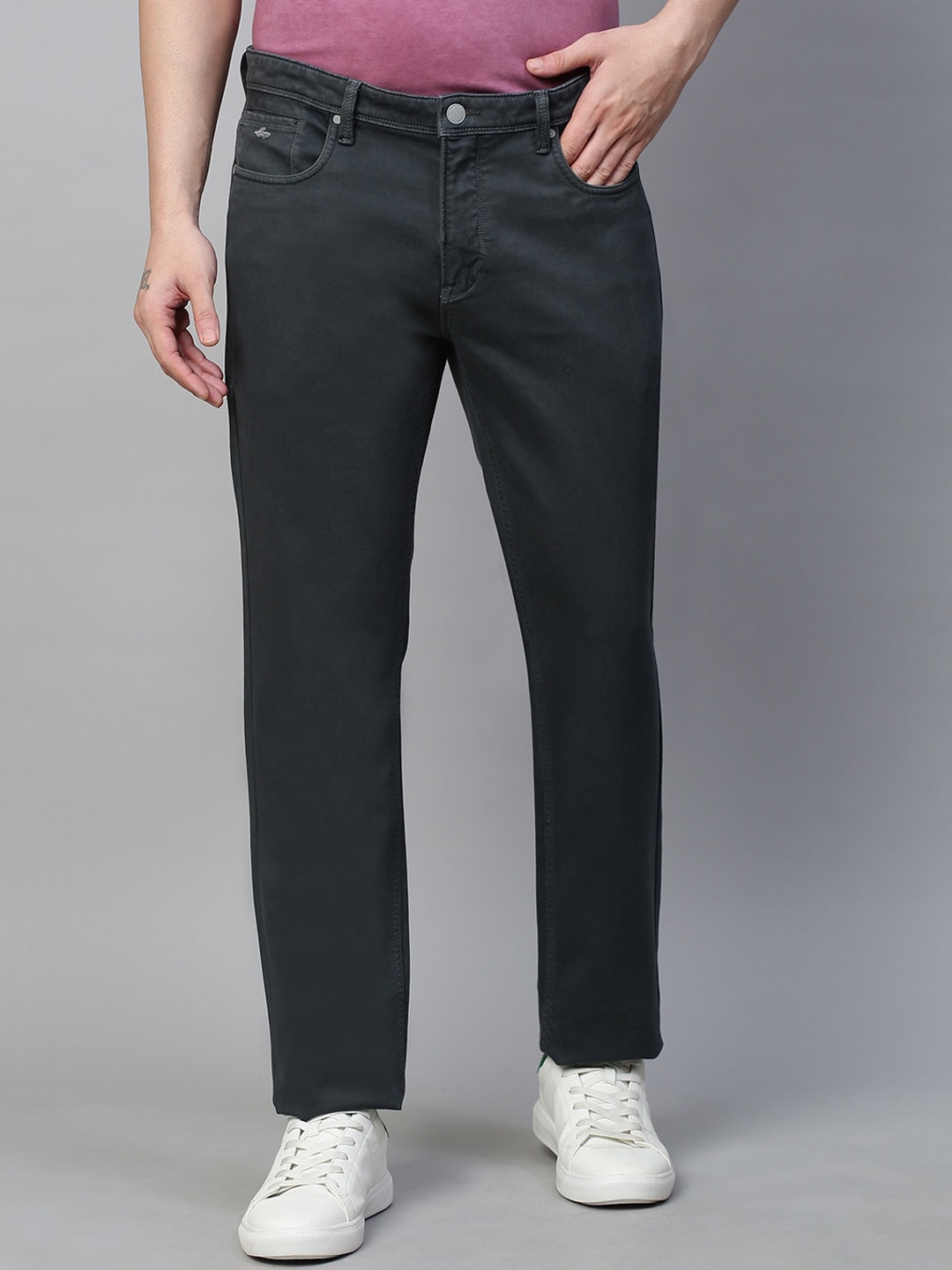 

GENIPS Men Cotton Stretchable Slim Fit Trousers, Grey