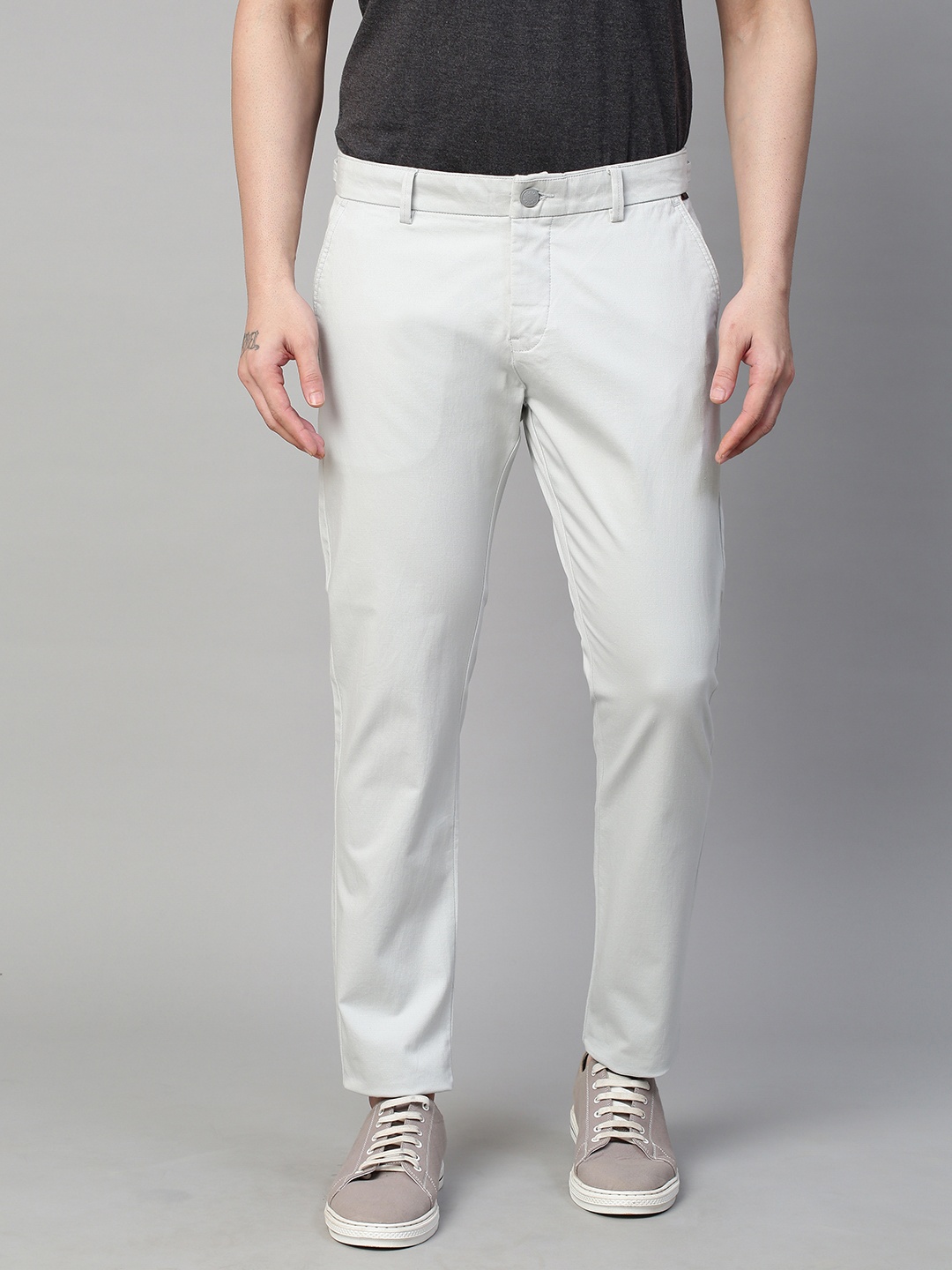 

GENIPS Men Cotton Stretchable Textured Slim Fit Trousers, Off white