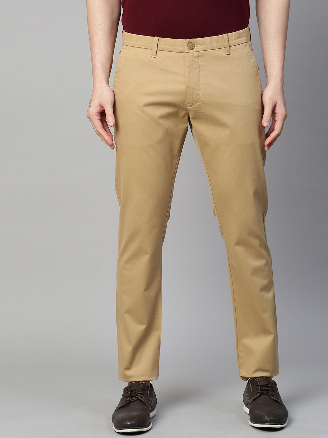 

GENIPS Men Cotton Stretchable Slim Fit Trousers, Khaki