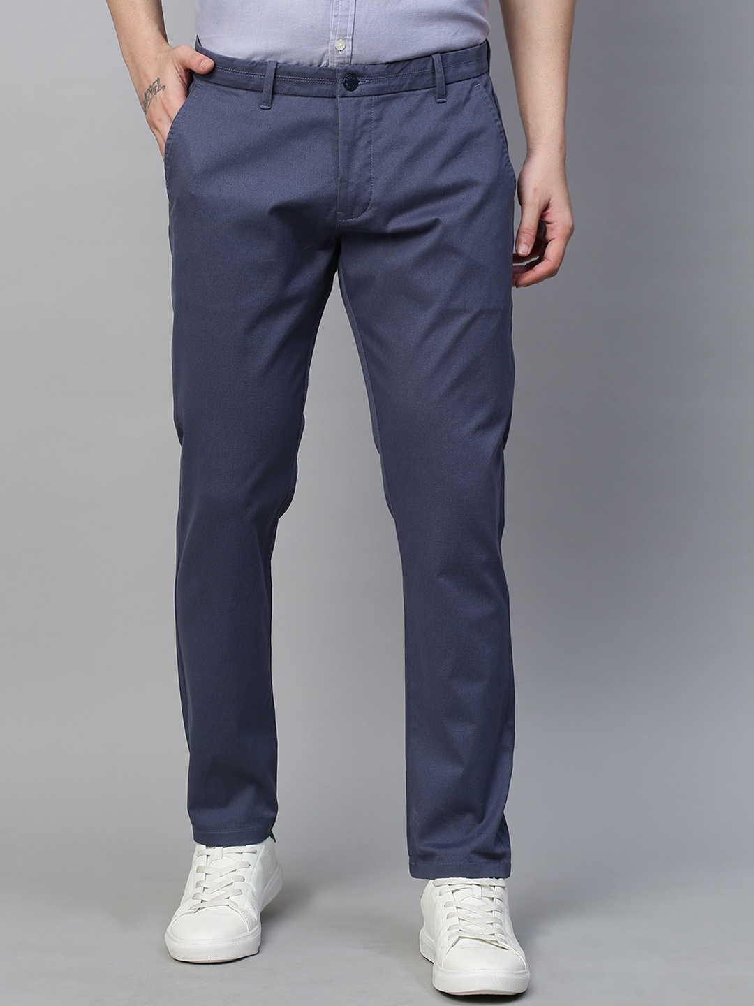 

GENIPS Men Cotton Stretchable Slim Fit Trousers, Blue
