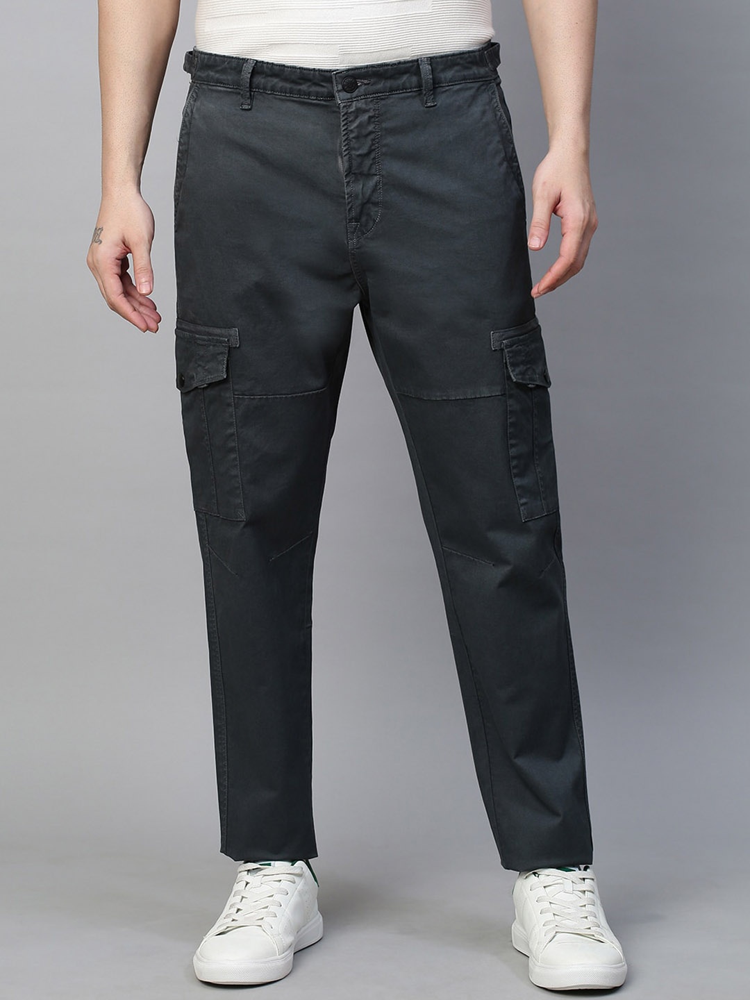 

GENIPS Men Cotton Stretchable Cargos Trousers, Grey