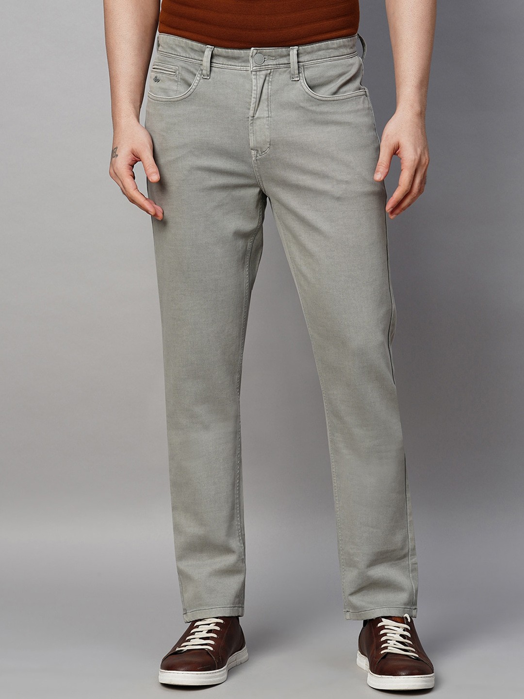 

GENIPS Men Cotton Stretchable Slim Fit Trousers, Grey