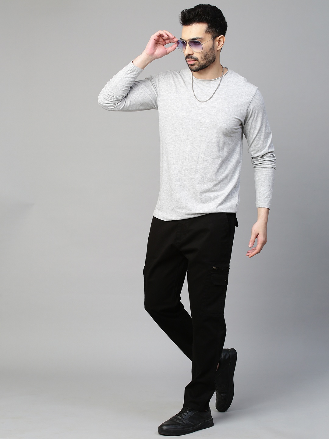 

GENIPS Men Cotton Stretchable Cargos Trousers, Black