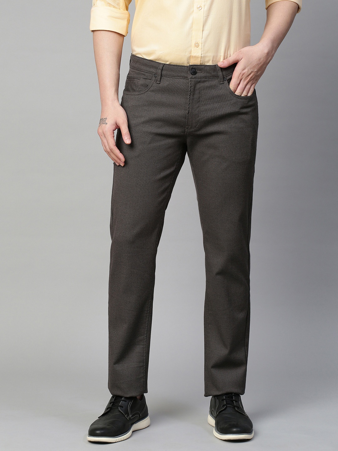 

GENIPS Men Cotton Stretchable Slim Fit Trousers, Grey