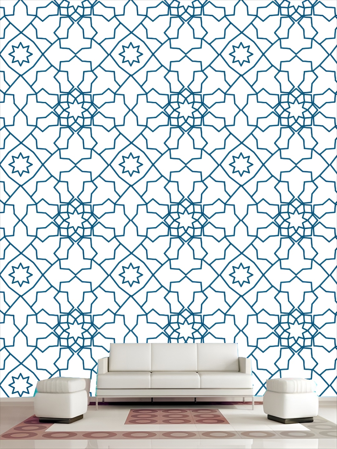 

KSHIRSA Turquoise Blue & White 3D Printed Self-Adhesive Wallpaper