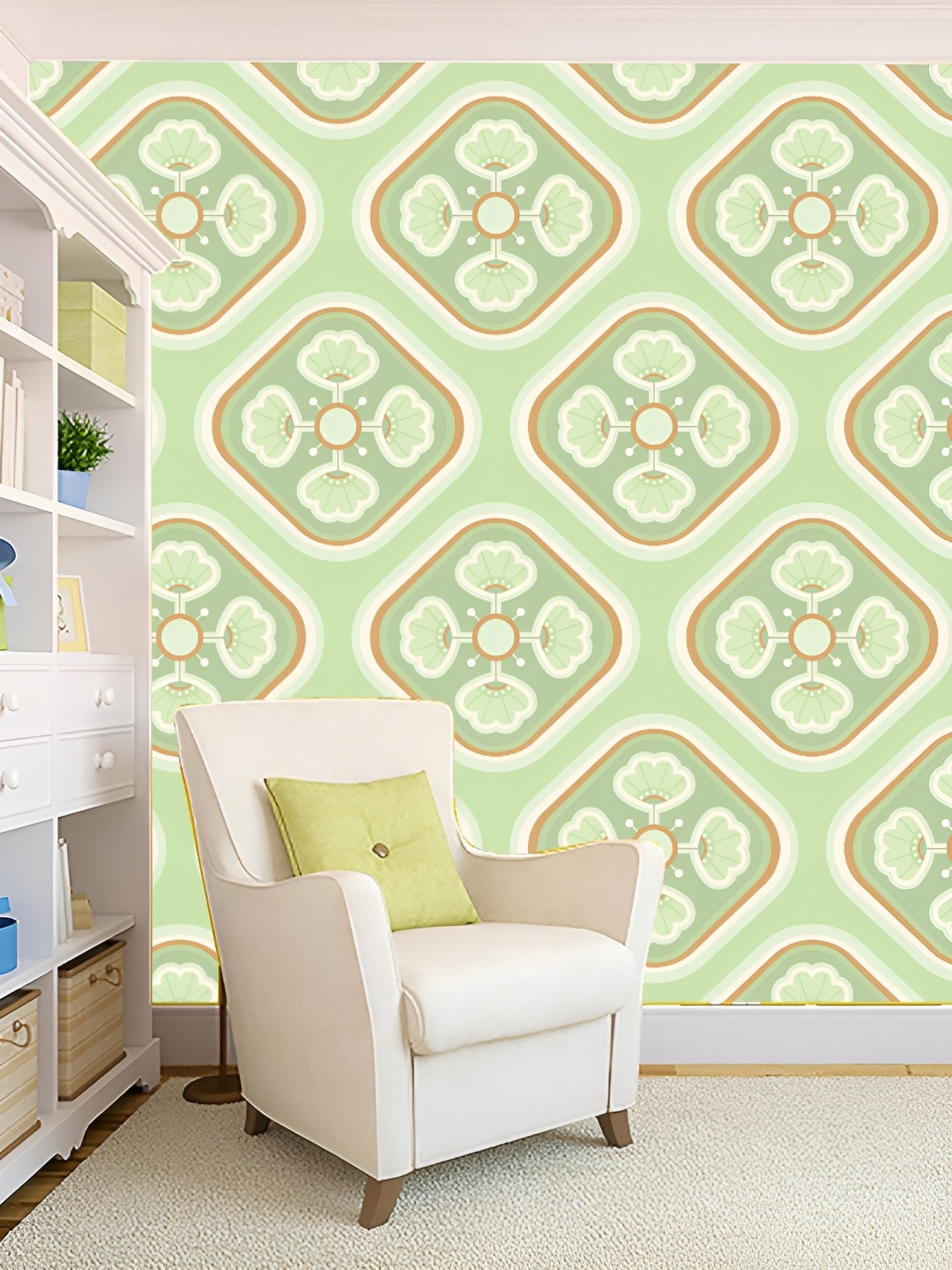 

KSHIRSA Green & White 3D Printed Self Adhesive Wall Sticker