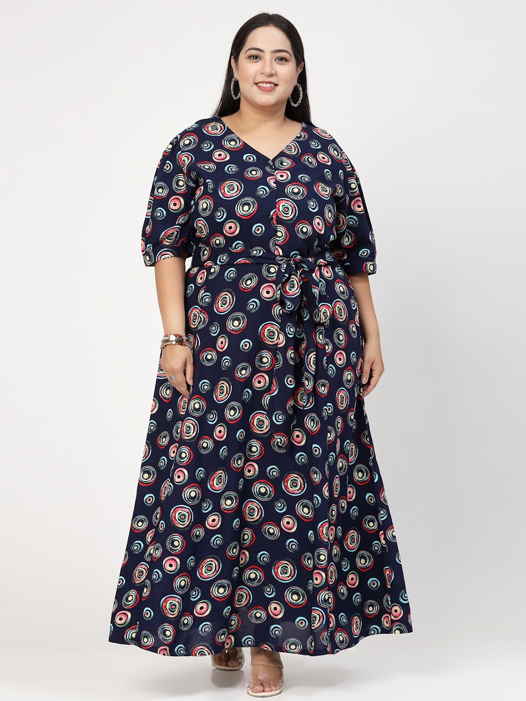 

plusS Floral Printed V-Neck Maxi Dress, Navy blue