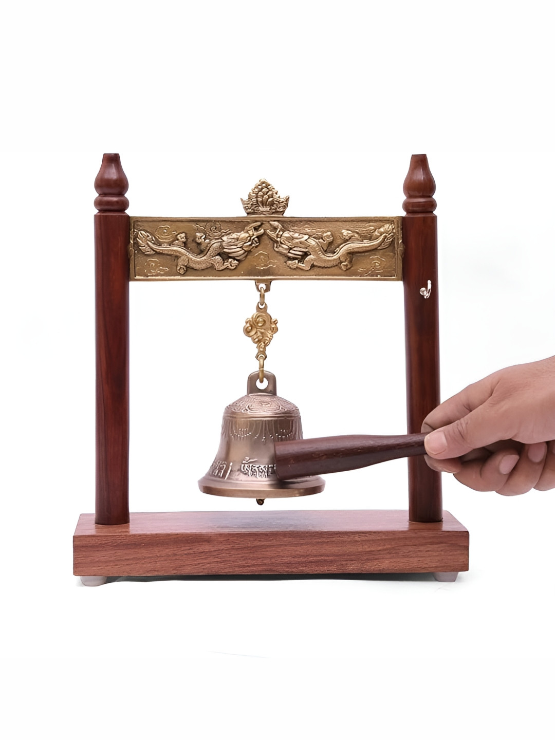 

Aura Brass Bell On Wooden Stand, Gold