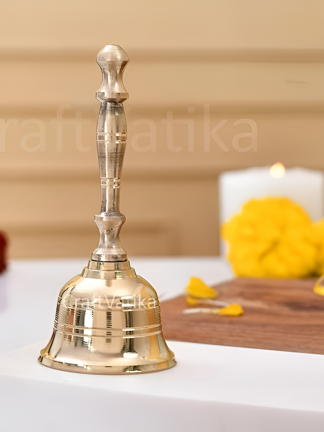 

Aura Brass Hand Bell for Pooja Ghanti for , Home and Prayer Bell Ghanti, Gold