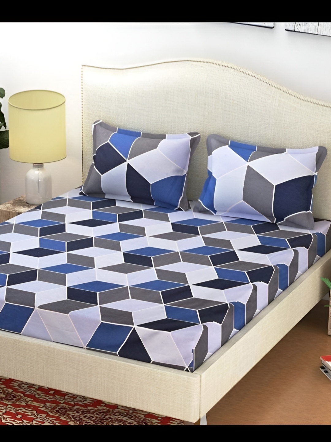 

Supreme Home Collective Blue Printed 144 TC Queen Bedsheet with 2 Pillow Covers