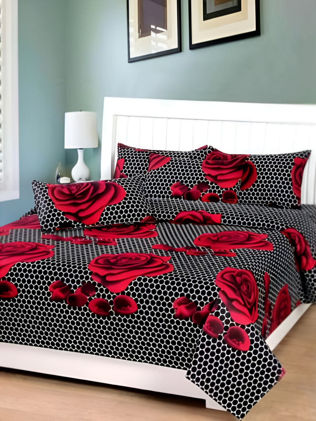 

Supreme Home Collective Red Printed 144 TC Queen Bedsheet with 2 Pillow Covers