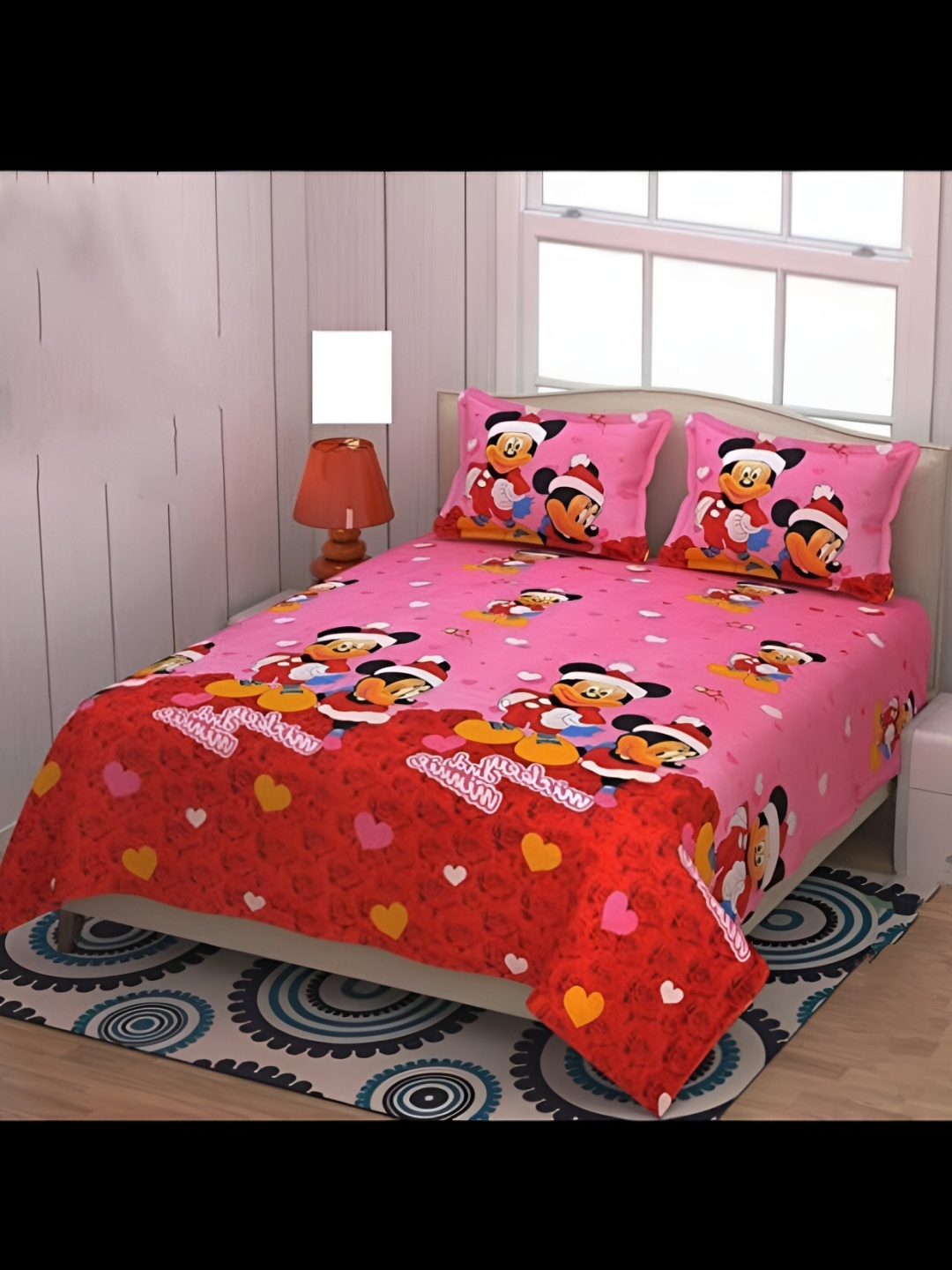 

Supreme Home Collective Pink Printed 144 TC Queen Bedsheet with 2 Pillow Covers