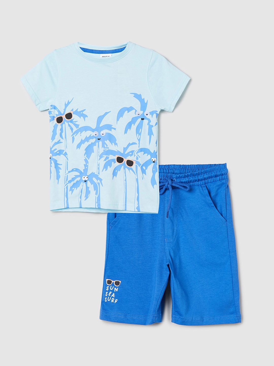 

max Boys Graphic Printed Pure Cotton T-Shirt & Shorts, Blue