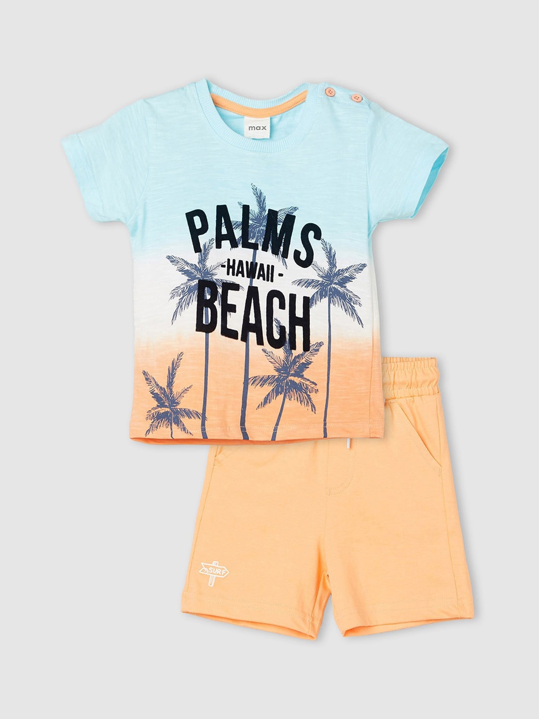 

max Boys Graphic Printed Pure Cotton T-Shirt & Shorts, Blue