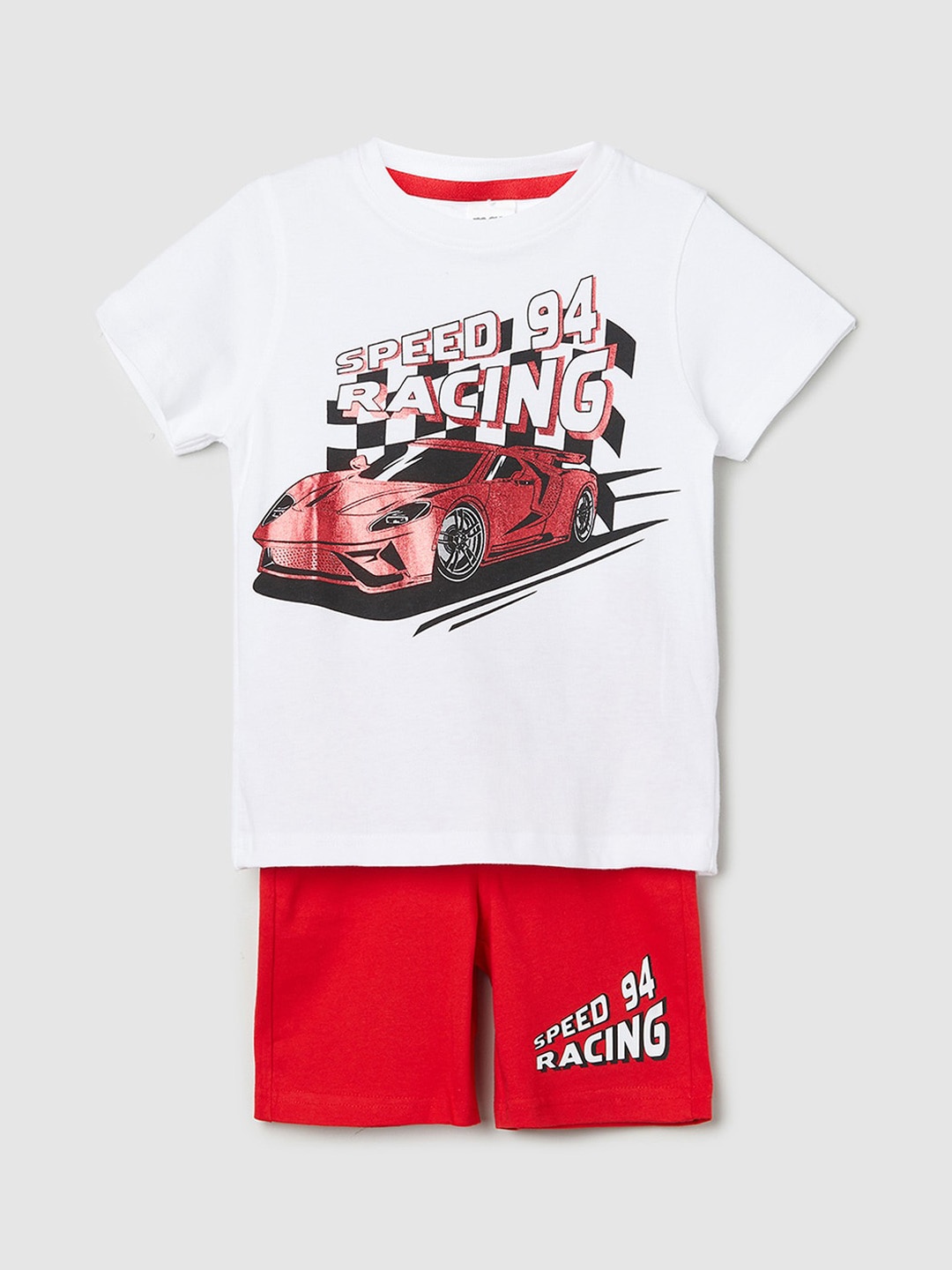 

max Boys Graphic Printed Pure Cotton T-Shirt & Shorts, White