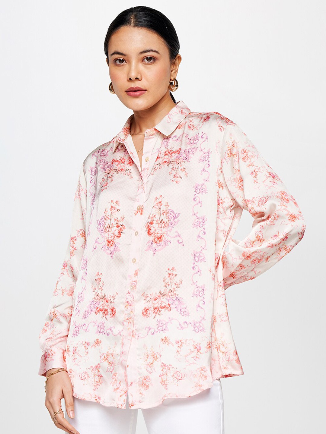 

AND Floral Printed Shirt Style Top, White