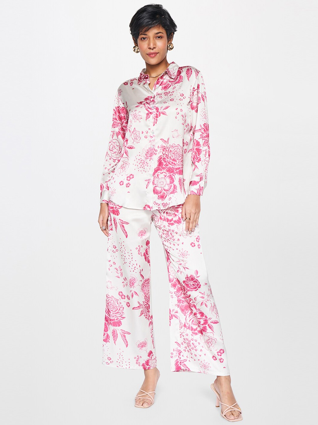 

AND Floral Printed Long Sleeves Shirt & Trouser, Cream
