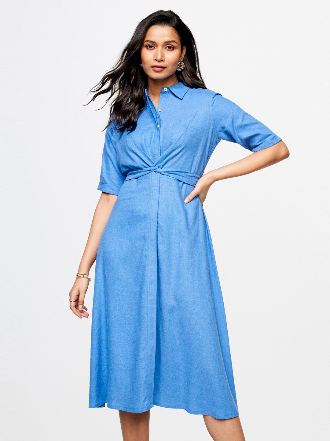 

AND Regular Linen Shirt Dress, Blue