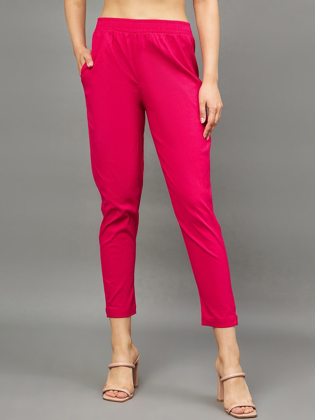 

THE PAJAMA FACTORY Women Tailored Tapered Fit High-Rise Trouser, Pink