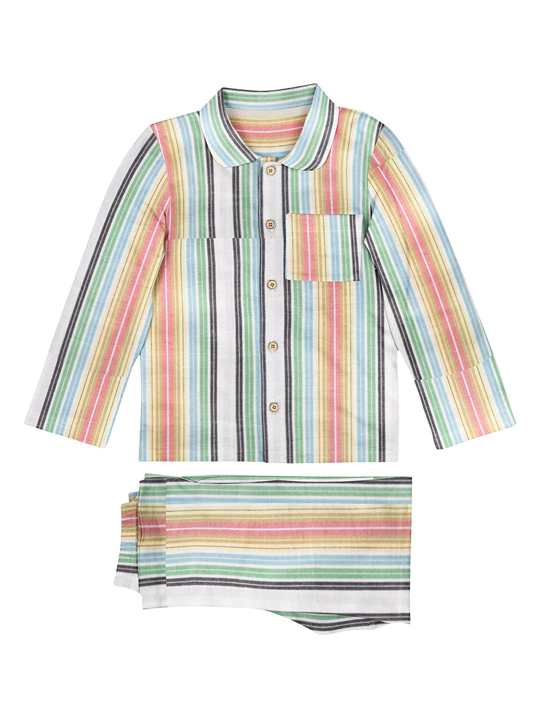 

THE BABY ATELIER Kids Striped Night suit, Green