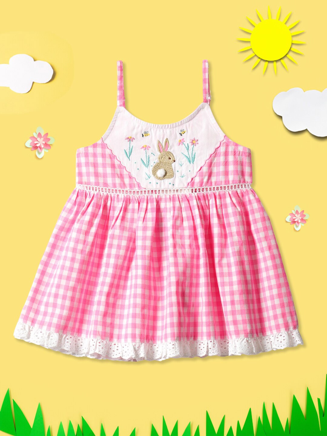 

Nauti Nati Girls Shoulder Straps Checked Fit & Flare Dress, Pink
