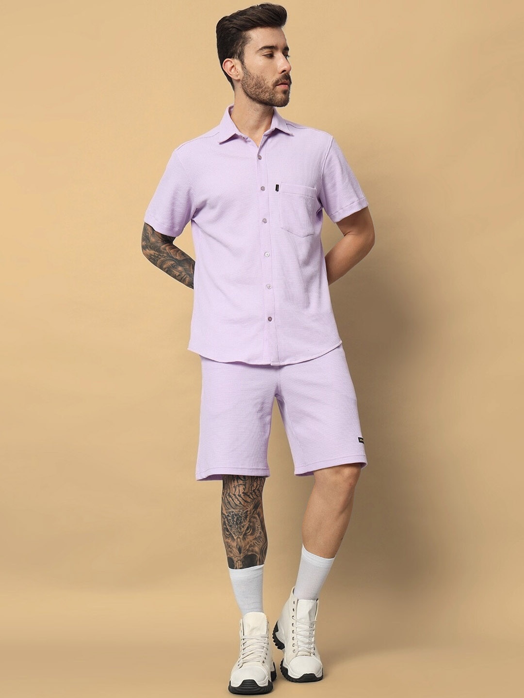 

WEARDUDS Pure Cotton Shirt & Shorts Co-Ords, Grey