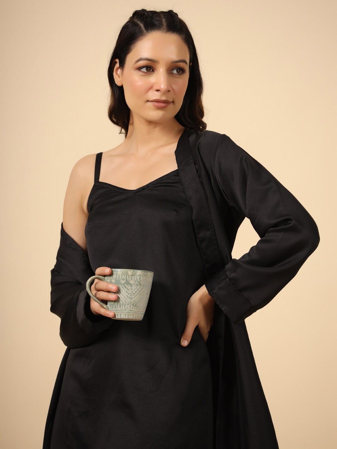 

ETC Sleeveless Nightdress With Robe, Black