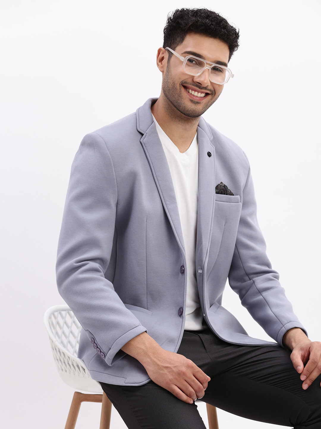 

SHOWOFF Notched Lapel Slim Fit Cotton Single Breasted Blazer, Blue