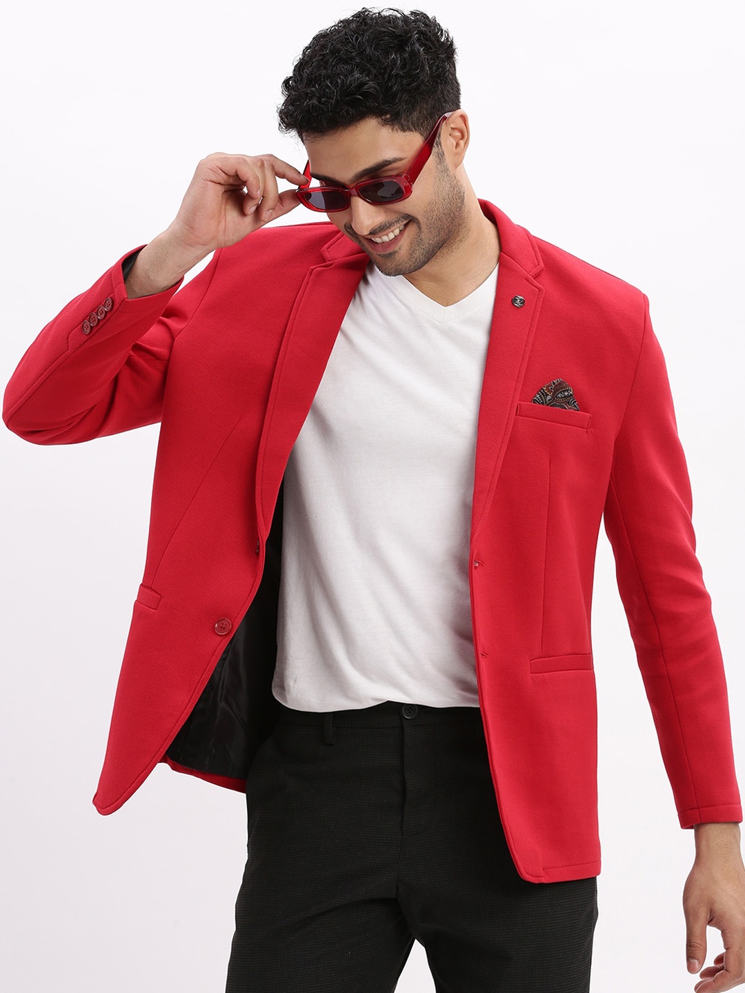 

SHOWOFF Single Breasted Notched Lapel Collar Casual Blazer, Red