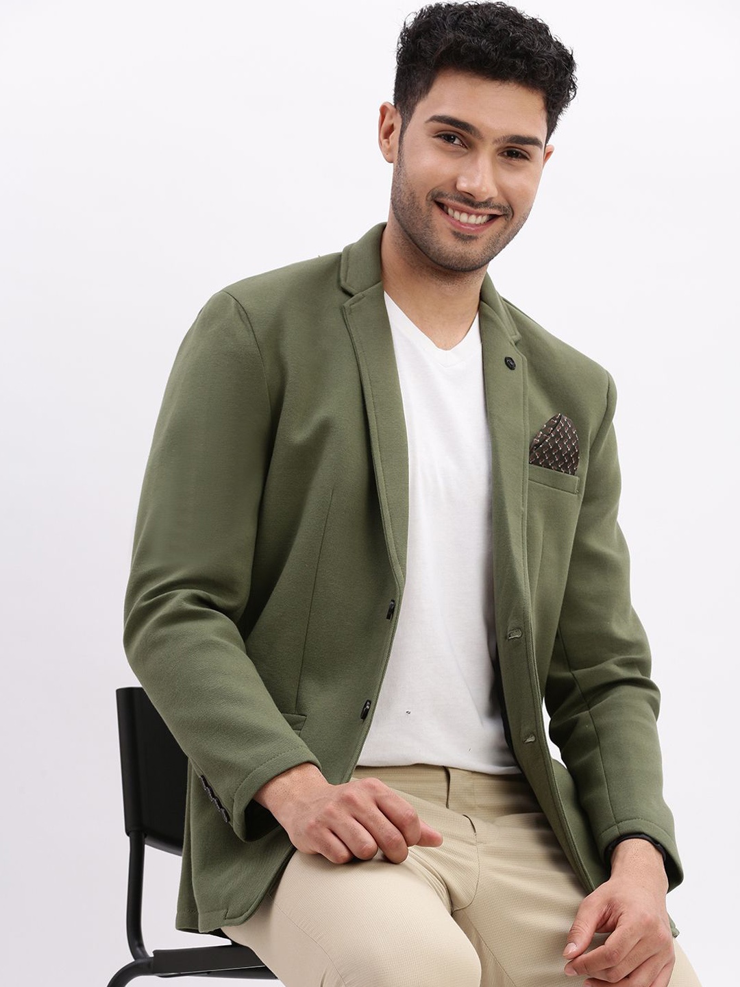 

SHOWOFF Notched Lapel Slim Fit Single Breasted Blazer, Green