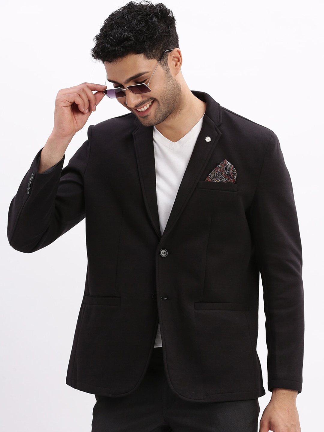 

SHOWOFF Slim-Fit Single Breasted Notched Lapel Collar Cotton Casual Blazer, Black