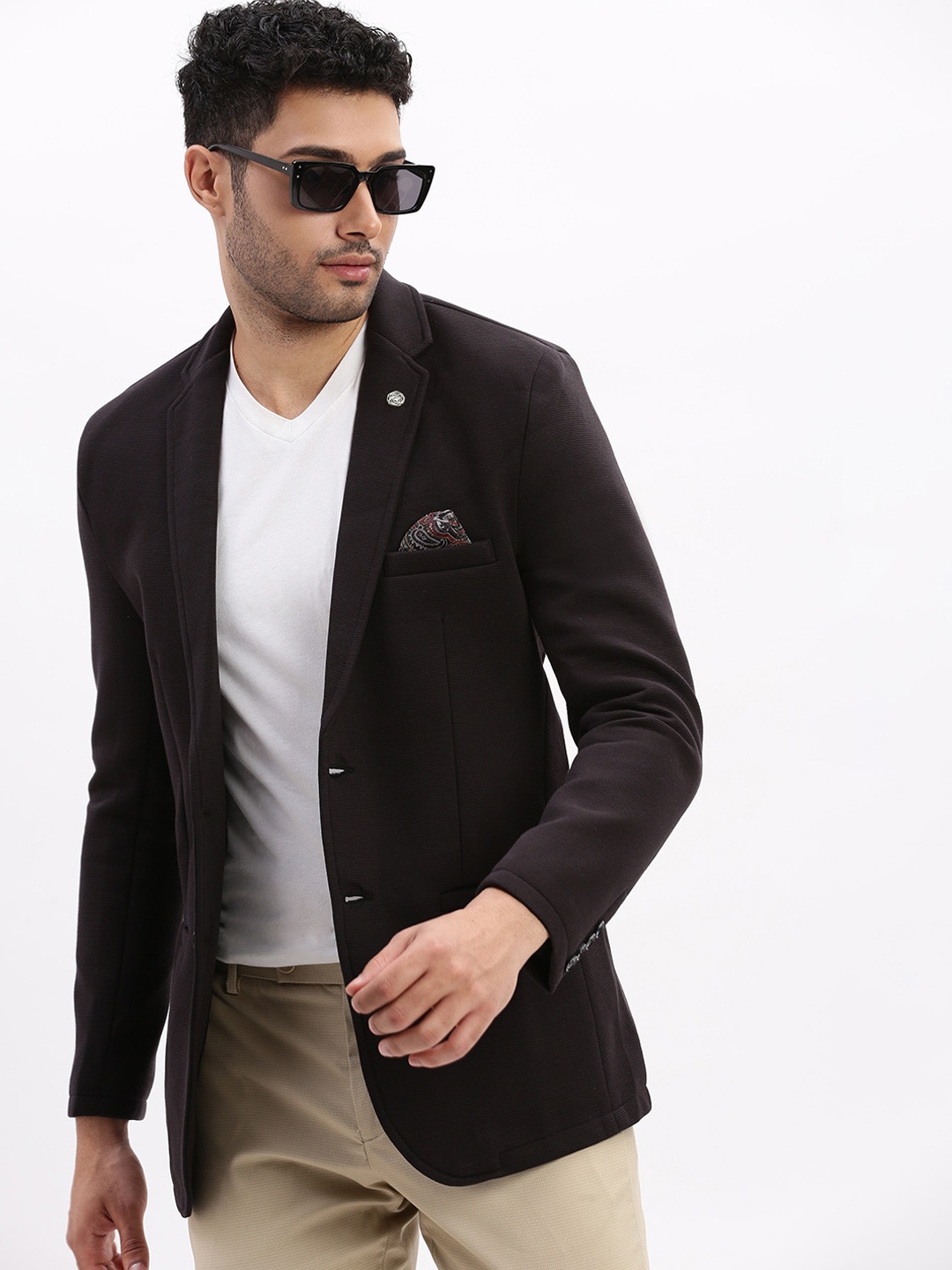 

SHOWOFF Slim Fit Cotton Single Breasted Blazer, Black