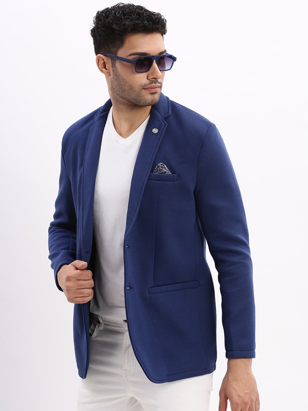 

SHOWOFF Slim-Fit Single-Breasted Notched Lapel Collar Casual Blazer, Navy blue