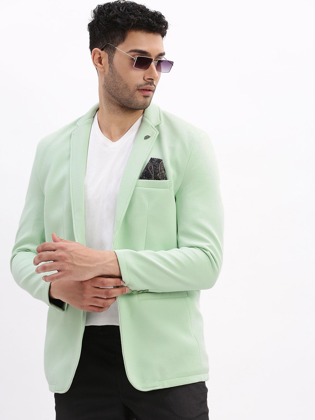 

SHOWOFF Cotton Single-Breasted Casual Blazer, Sea green