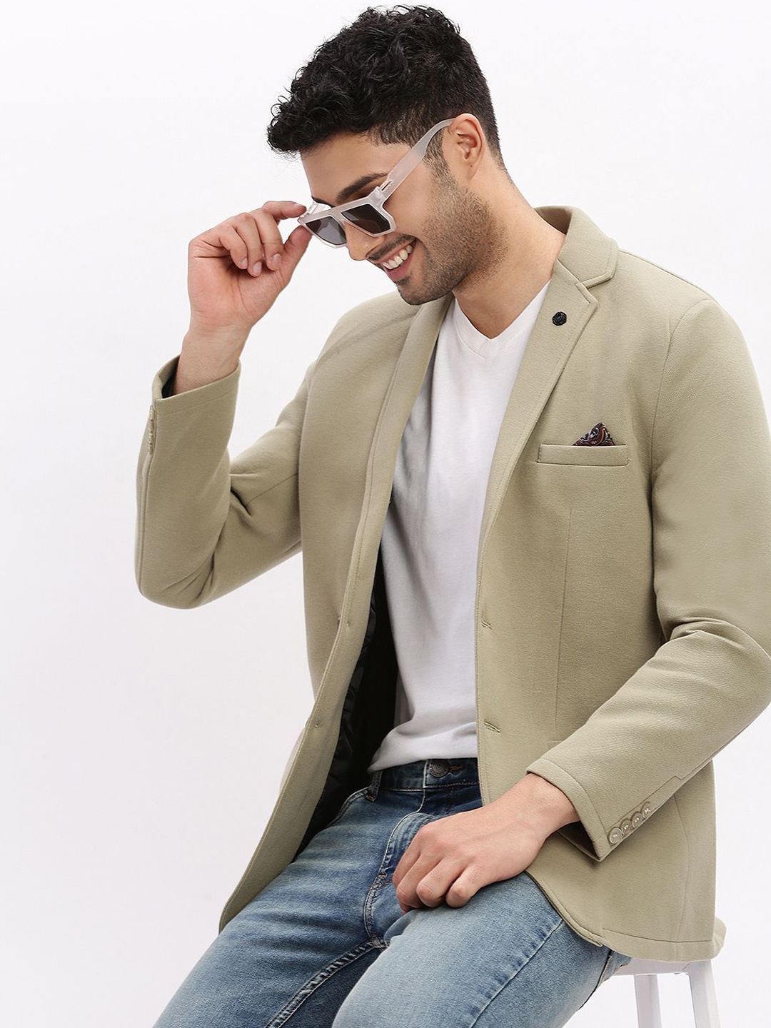 

SHOWOFF Slim-Fit Notched Lapel Collar Single Breasted Casual Blazer, Green