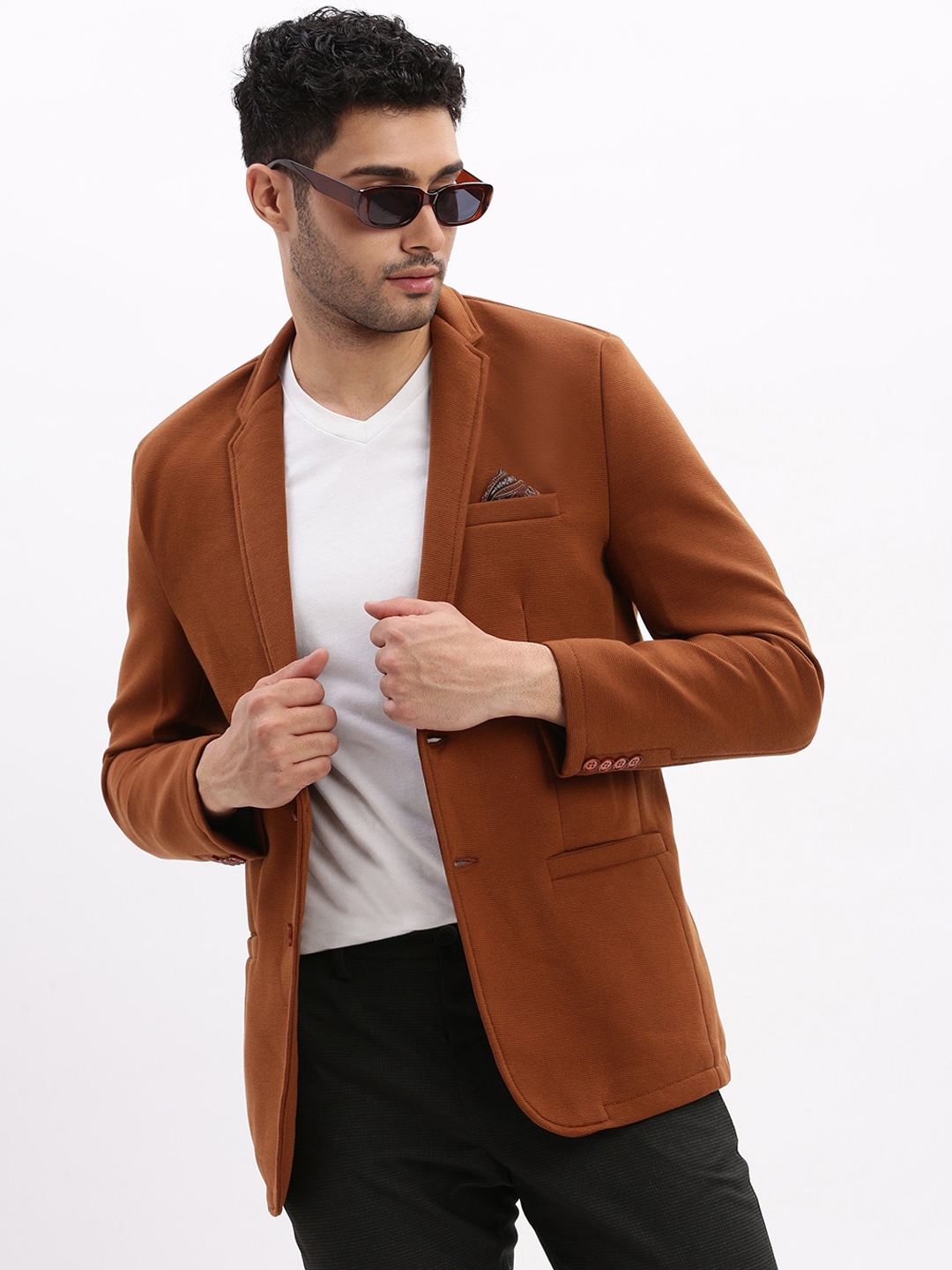 

SHOWOFF Slim Fit Cotton Single Breasted Blazer, Rust