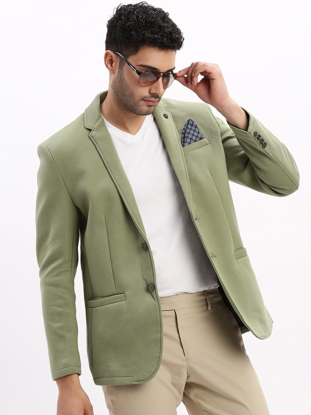 

SHOWOFF Cotton Single-Breasted Casual Blazer, Green