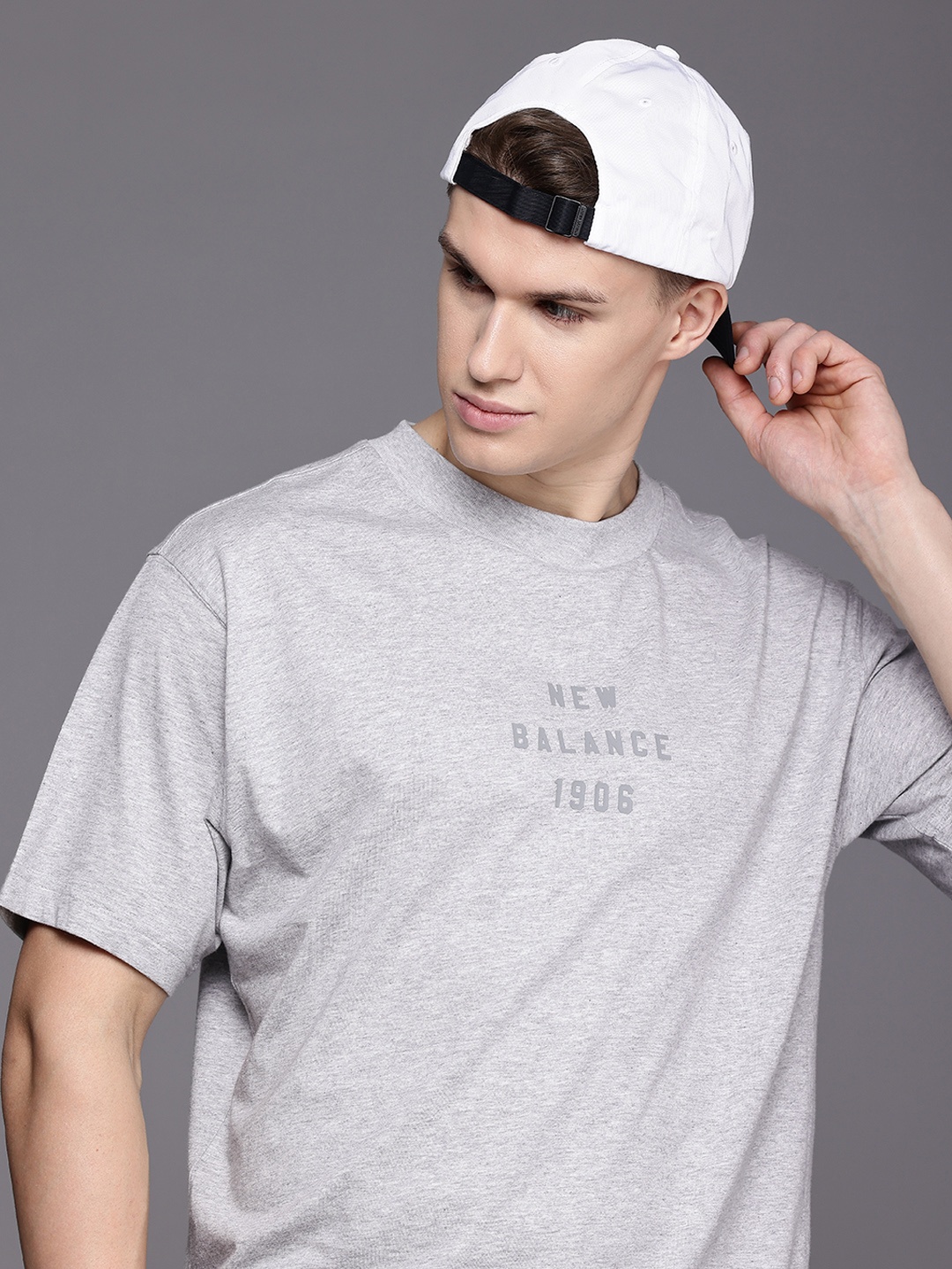 

New Balance Pure Cotton Printed Relaxed Fit Sports T-shirt, Grey melange