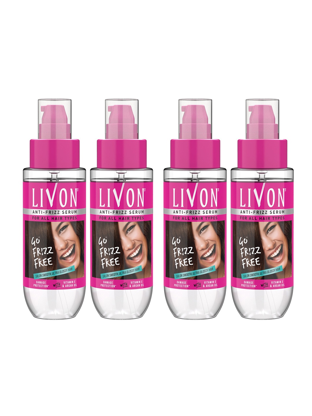 

Livon Set of 4 Hair Serum For Frizz-free Smooth Hair With Argan Oil & Vitamin E- 50ml Each, Pink