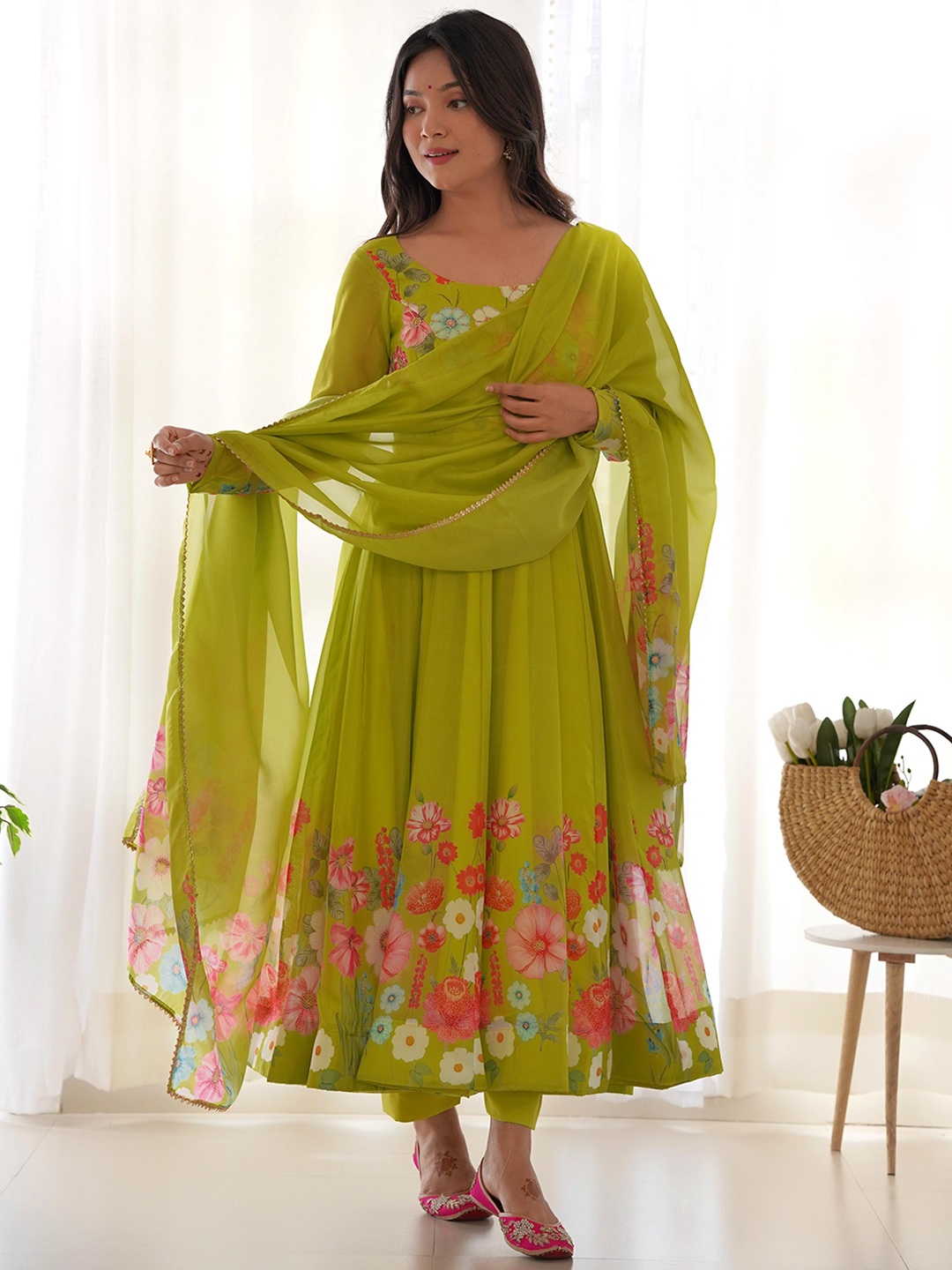 

Fusionic Embroidered Kurta With Trouser & Dupatta, Green