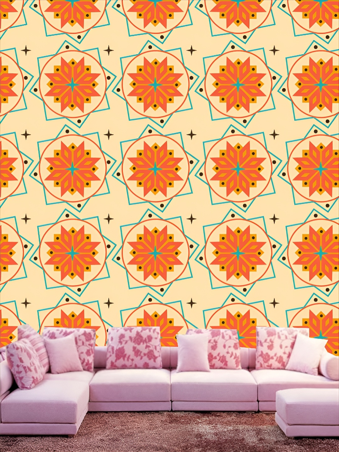 

KSHIRSA Cream Coloured & Orange 3D Geometric Printed Self Adhesive Wall Sticker