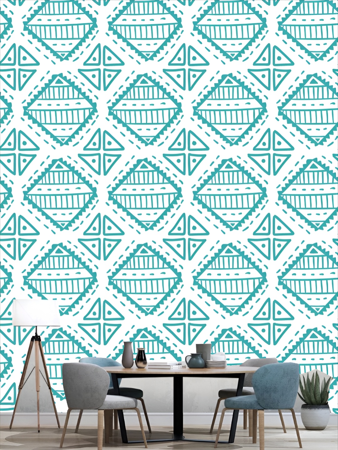 

KSHIRSA Turquoise Blue & White 3D Printed Self-Adhesive Wallpaper