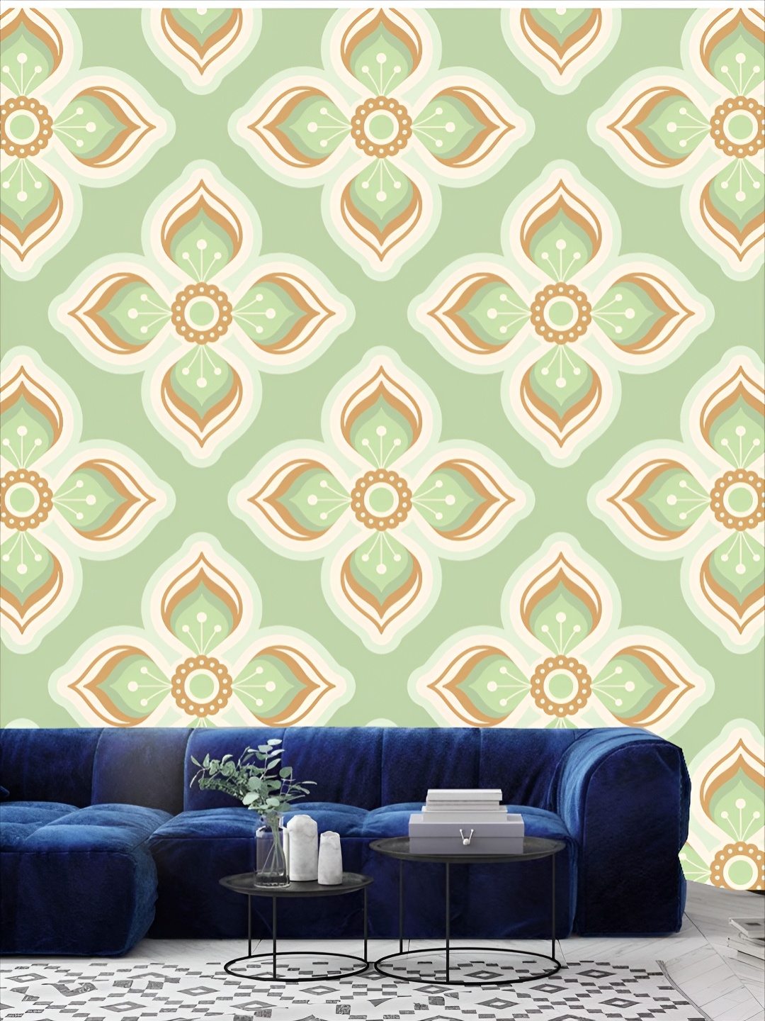 

KSHIRSA Sea Green & White 3D Printed Self Adhesive Wall Sticker