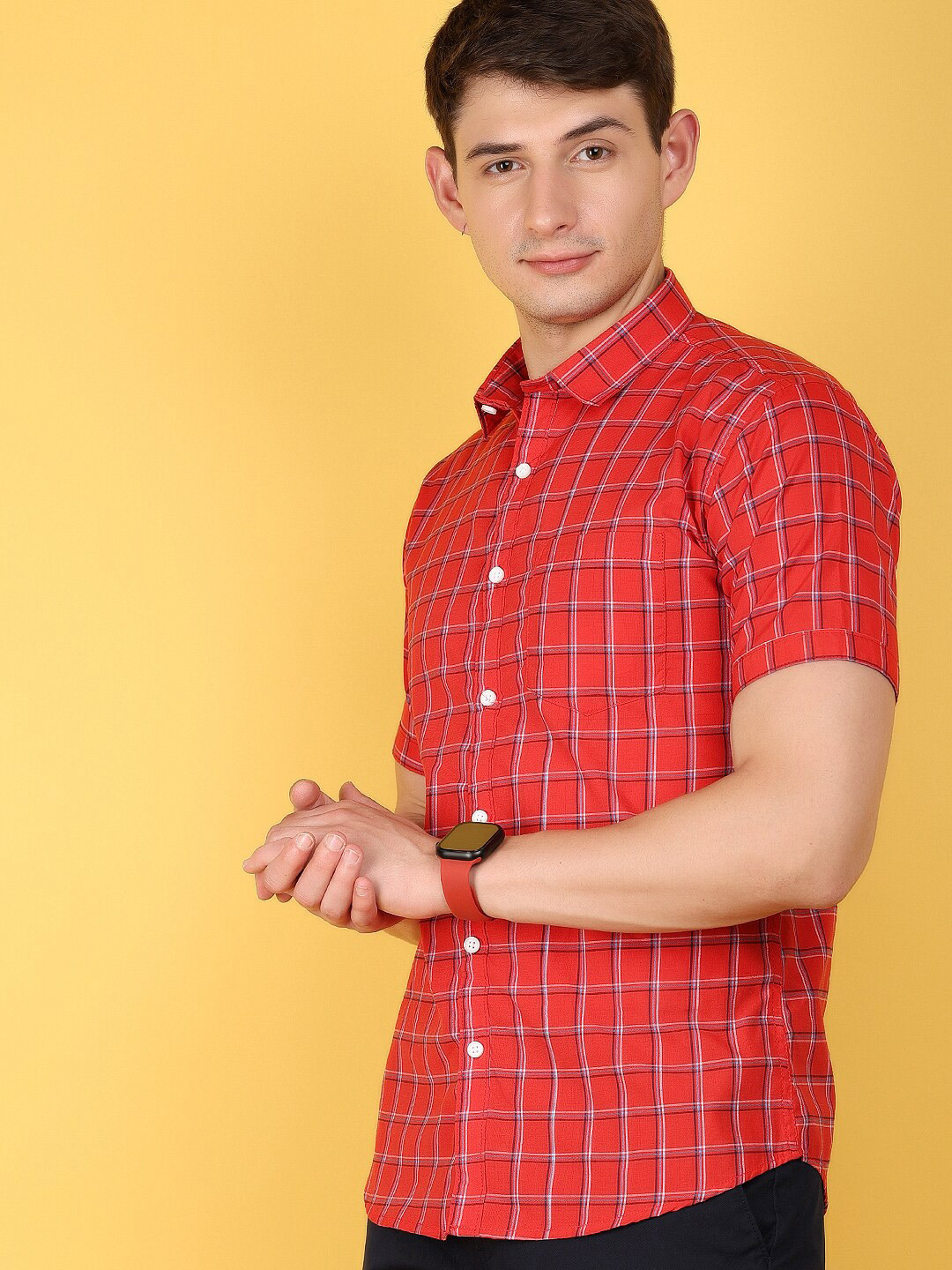 

V-Mart Slim Fit Grid Tattersall Checked Casual Shirt, Red