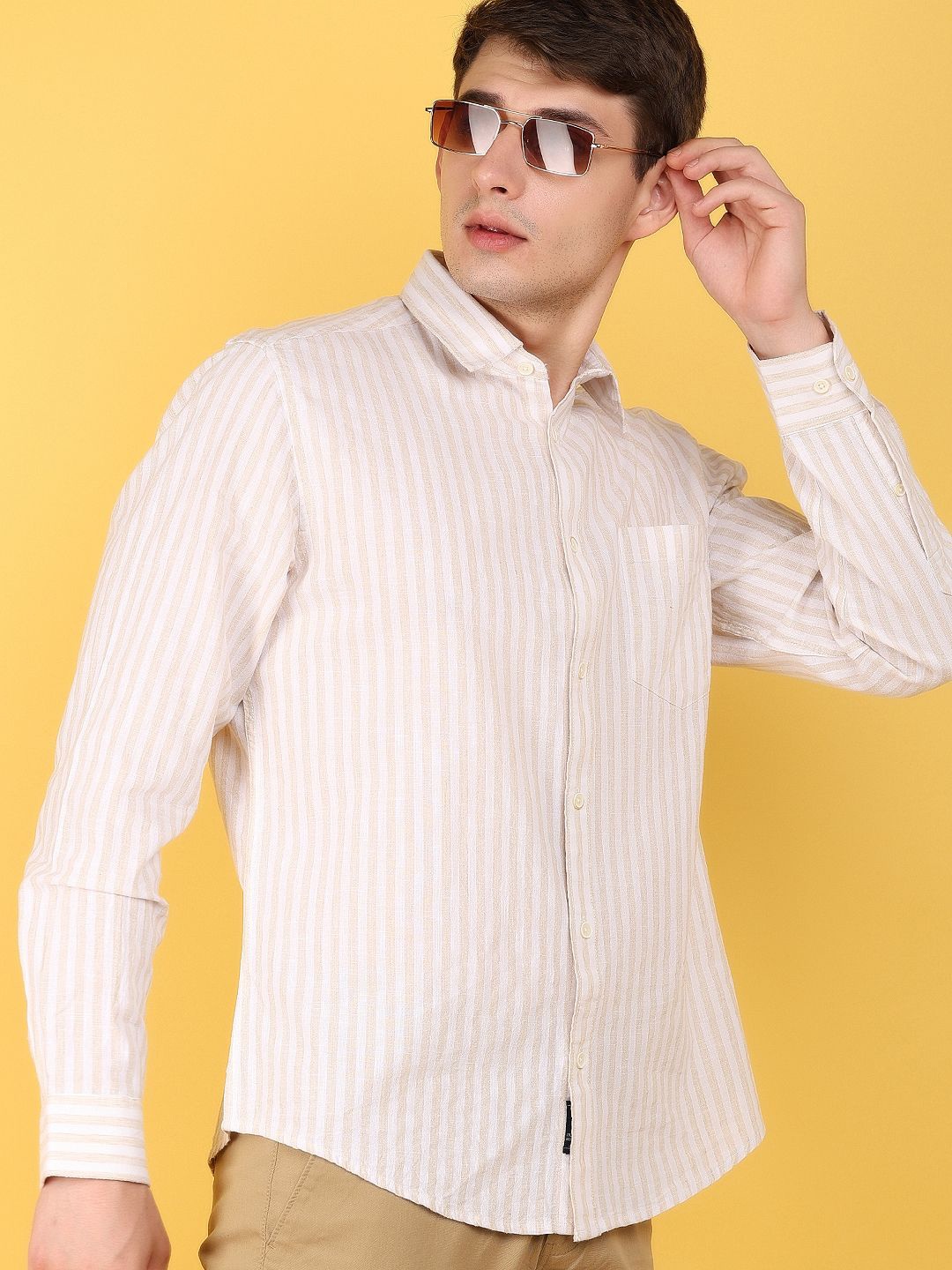

V-Mart Striped Spread Collar Casual Shirt, Beige