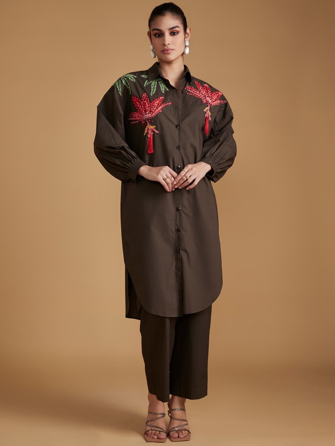 

VERB BY PALLAVI SINGHEE Pure Cotton Shirt & Trouser Co-Ords, Green