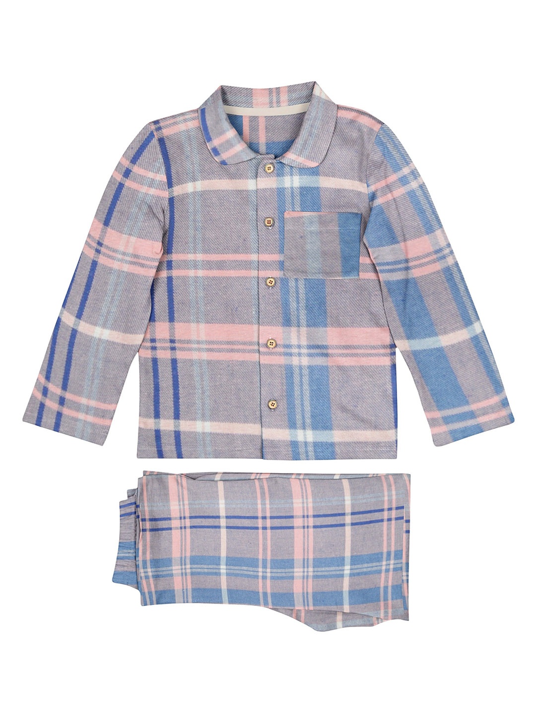 

THE BABY ATELIER Kids Checked Pure Cotton Shirt With Pyjamas, Blue