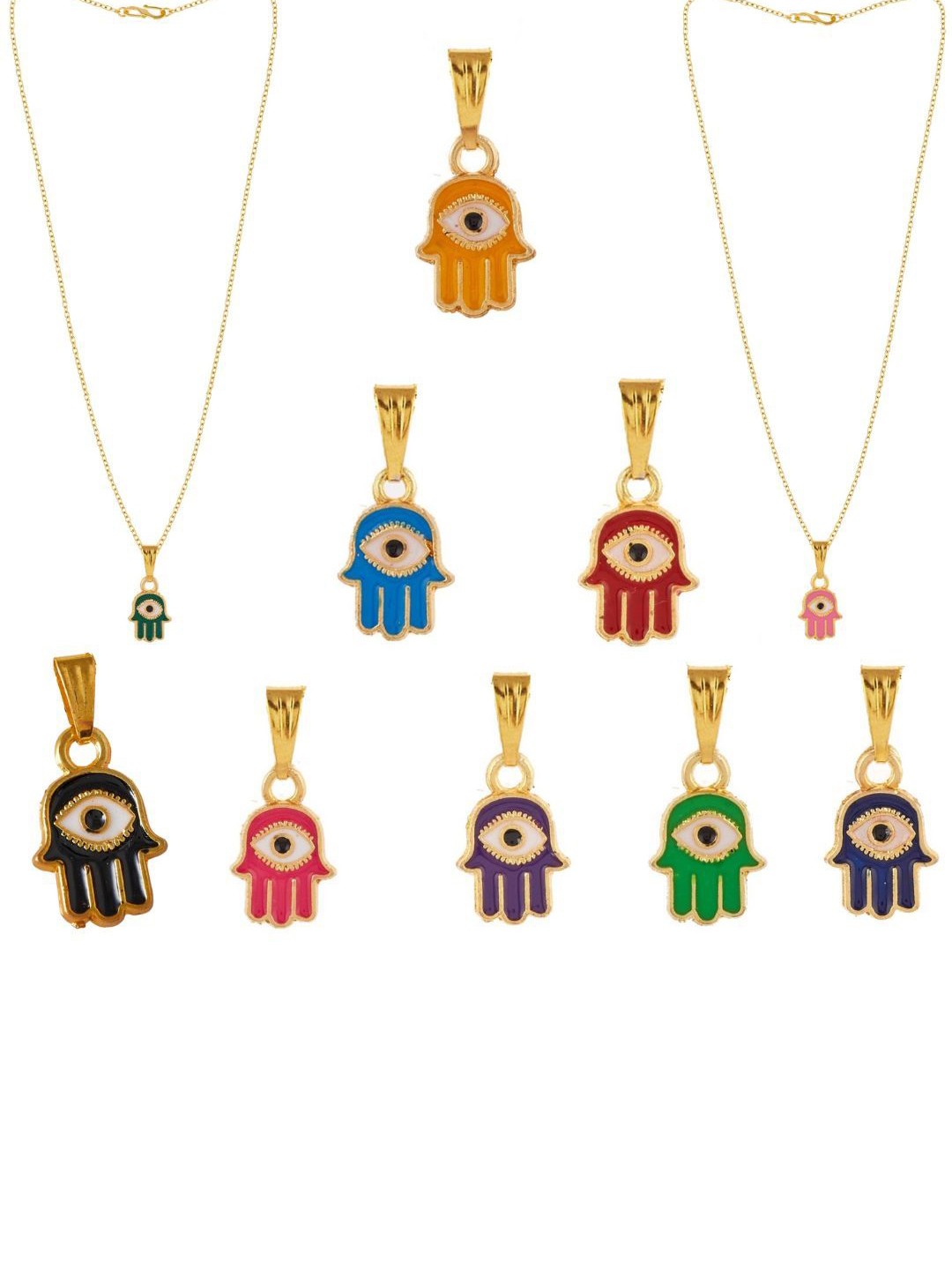

DressBerry Gold-Plated Panja-Shaped Pendants With 2 Chains For Women