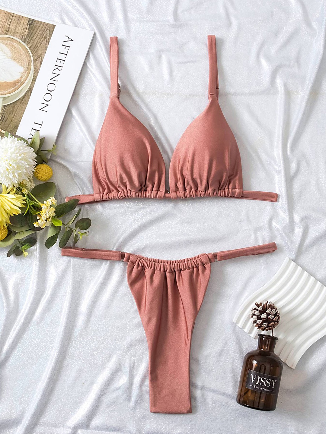 

LULU & SKY Gathered Detail Strappy Bikini Set, Purple