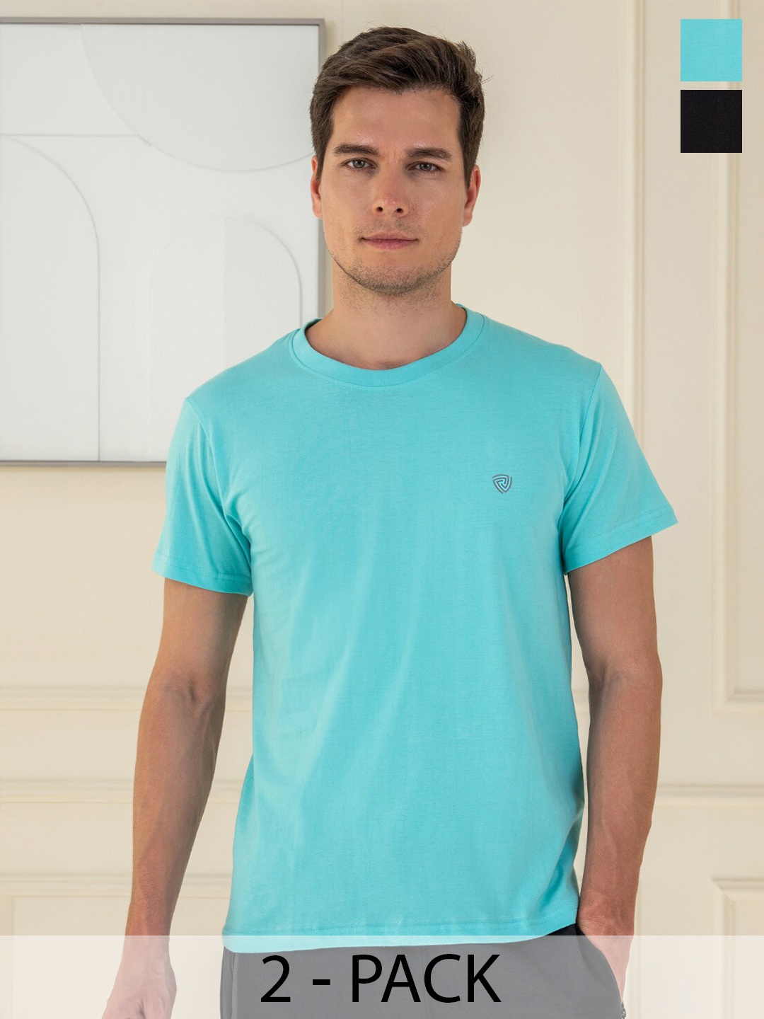 

Lux Cozi Men Pack Of 3 Solid Round Neck Regular Fit T-shirt, Turquoise blue
